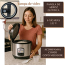 Panela de arroz elétrica 6 xícaras Legumes Multifuncional com Cesto Colher Copo Medidor Unitermi (INOX)
