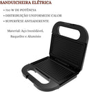 Sanduicheira Elétrica Preta 750W Potência Antiaderente Alça Isotérmica Trava de segurança Unitermi (PRETO)